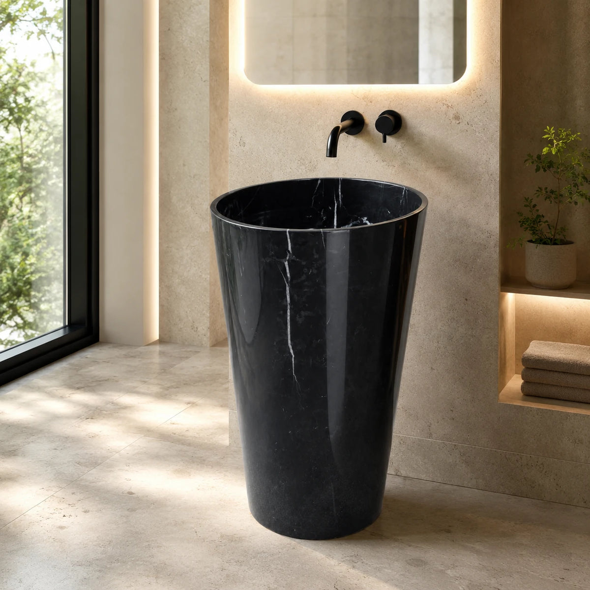 Nero Marquina Marble Cylindrical Pedestal Basin 40 mm