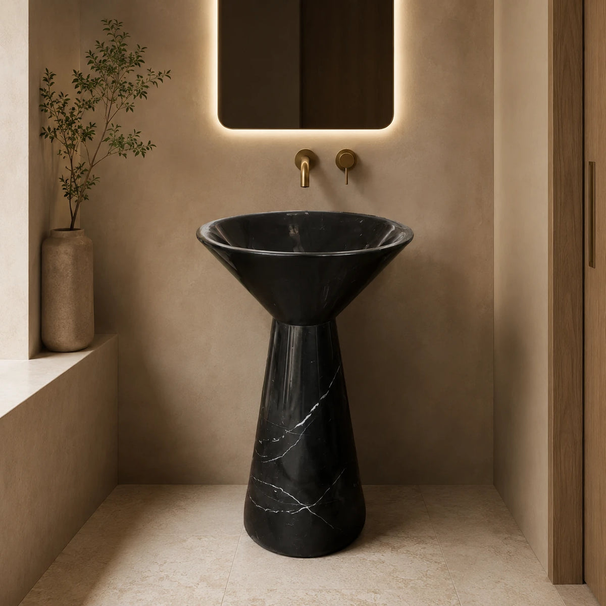 Nero Marquina Marble Flared Pedestal Basin