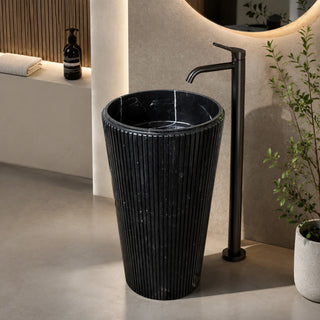 Nero Marquina Marble Fluted Pedestal Basin 1.6×1.6