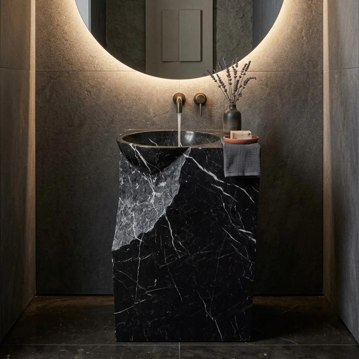 Nero Marquina Marble Square Pedestal Basin