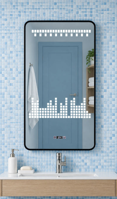 Patterned Light Tall LED Bathroom Mirror — full product view; KS-2010