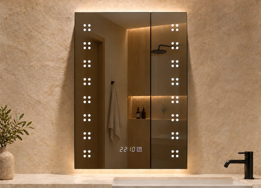 Patterned Side Light LED Bathroom Mirror — full product view; KS-1014