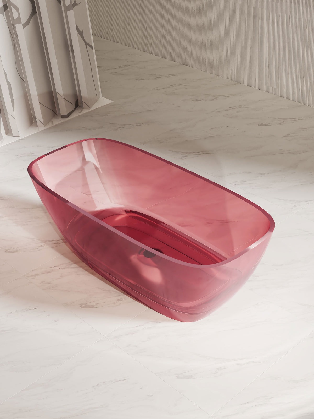 Pink Low-Back Rounded Rectangle Transparent Bathtub; original factory model XA-8808T complete product view