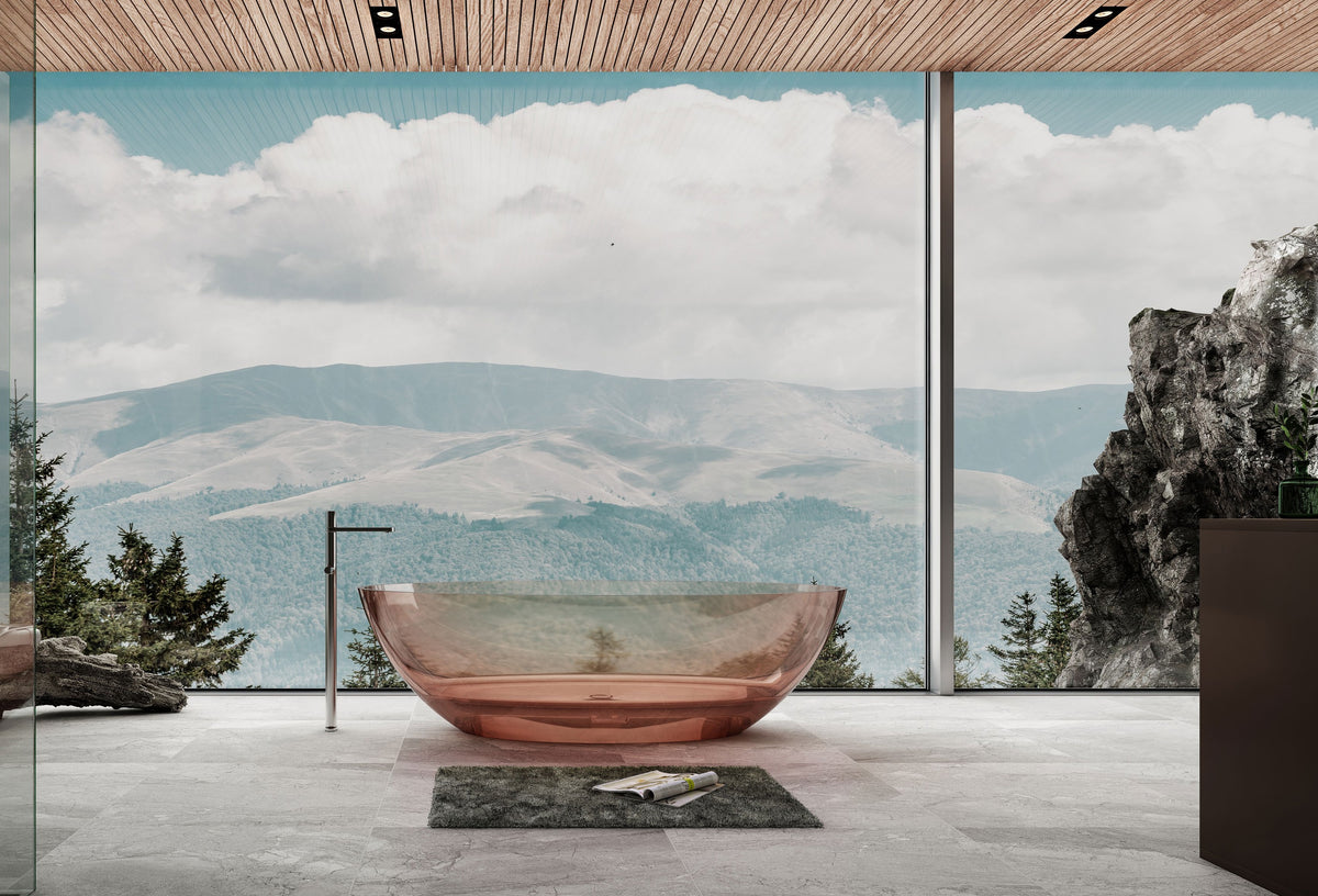 Pink Oval Transparent Bathtub with Low Rim; original factory model XA-8803T catalogue detail view 1