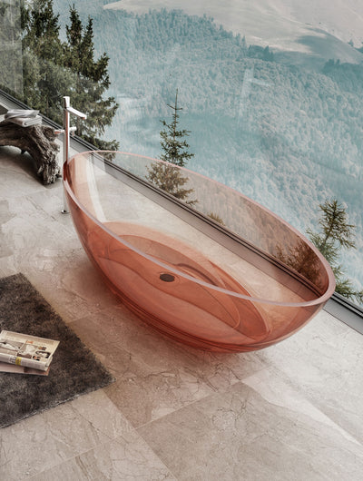 Pink Oval Transparent Bathtub with Low Rim; original factory model XA-8803T complete product view