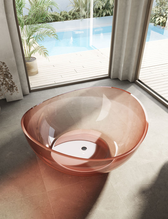 Pink Round Transparent Bathtub; original factory model TW-8666T complete product view