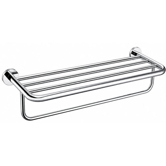 Polished Chrome Towel Shelf with Bar — wall-mounted SUS304 stainless steel bathroom hardware | SANIKB