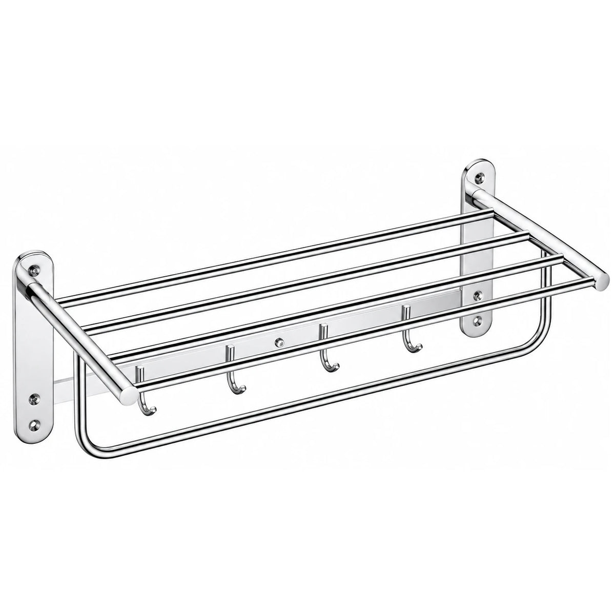 Polished Chrome Towel Shelf with Bar — wall-mounted SUS304 stainless steel bathroom hardware | SANIKB