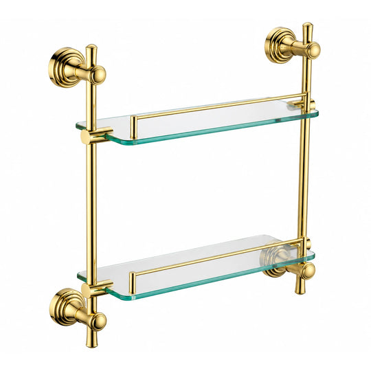 Polished Gold Glass Shelf — wall-mounted SUS304 stainless steel bathroom hardware | SANIKB