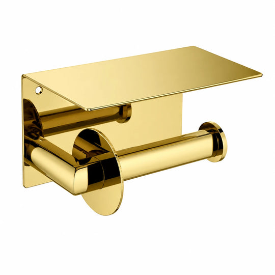Polished Gold Paper Holder with Shelf — wall-mounted SUS304 stainless steel bathroom hardware | SANIKB