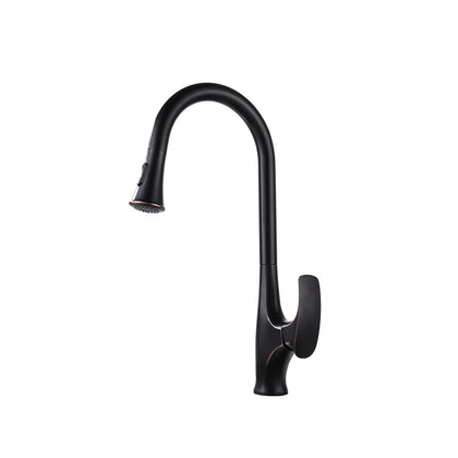 Oil-rubbed bronze pull-down kitchen faucet, brass, high-arc gooseneck spout, single lever — SANIKB FYF-05127