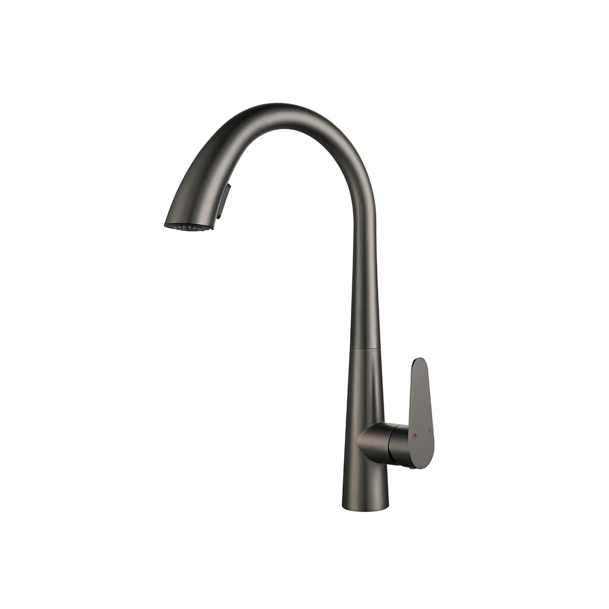Gunmetal grey pull-down kitchen faucet, brass body, curved high-arc spout — SANIKB FYF-05018.