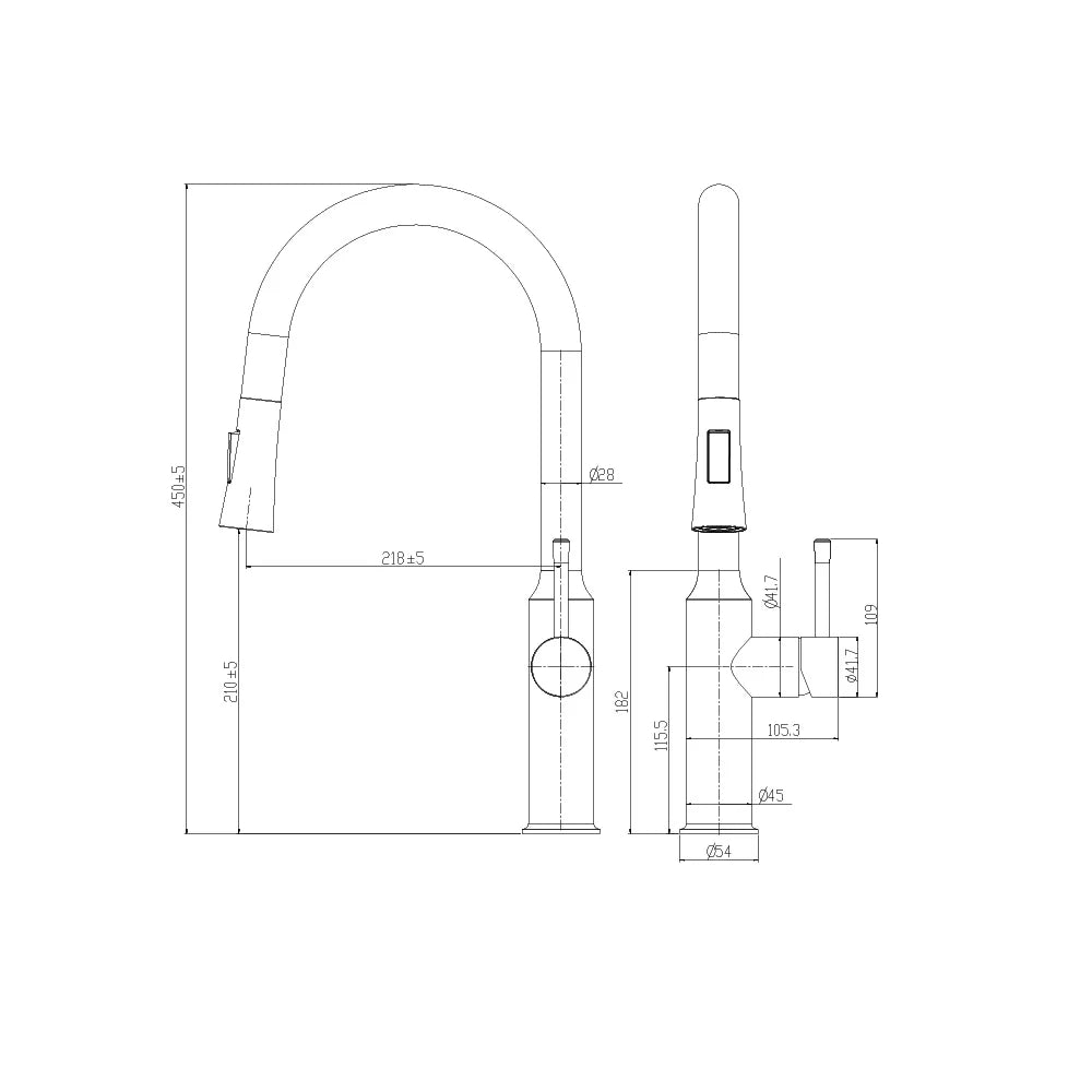 Dimensioned spec drawing for SANIKB FYF-05049 pull down kitchen faucet.