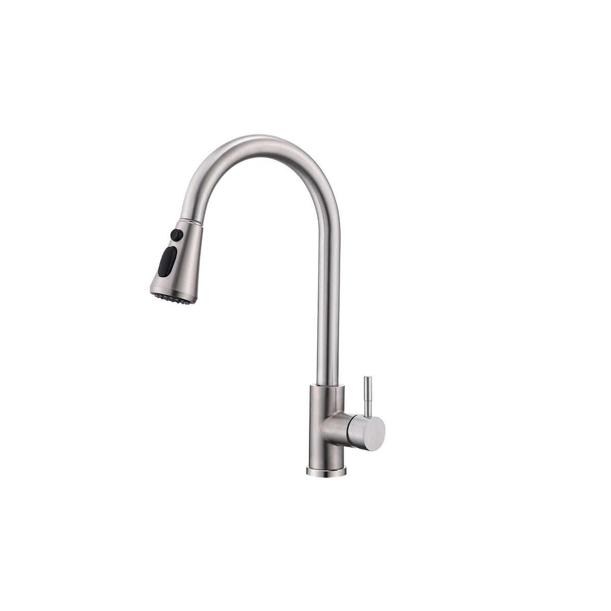 Brushed nickel pull-down kitchen faucet, brass, high-arc gooseneck spout with spray/stream toggle — SANIKB FYF-05015