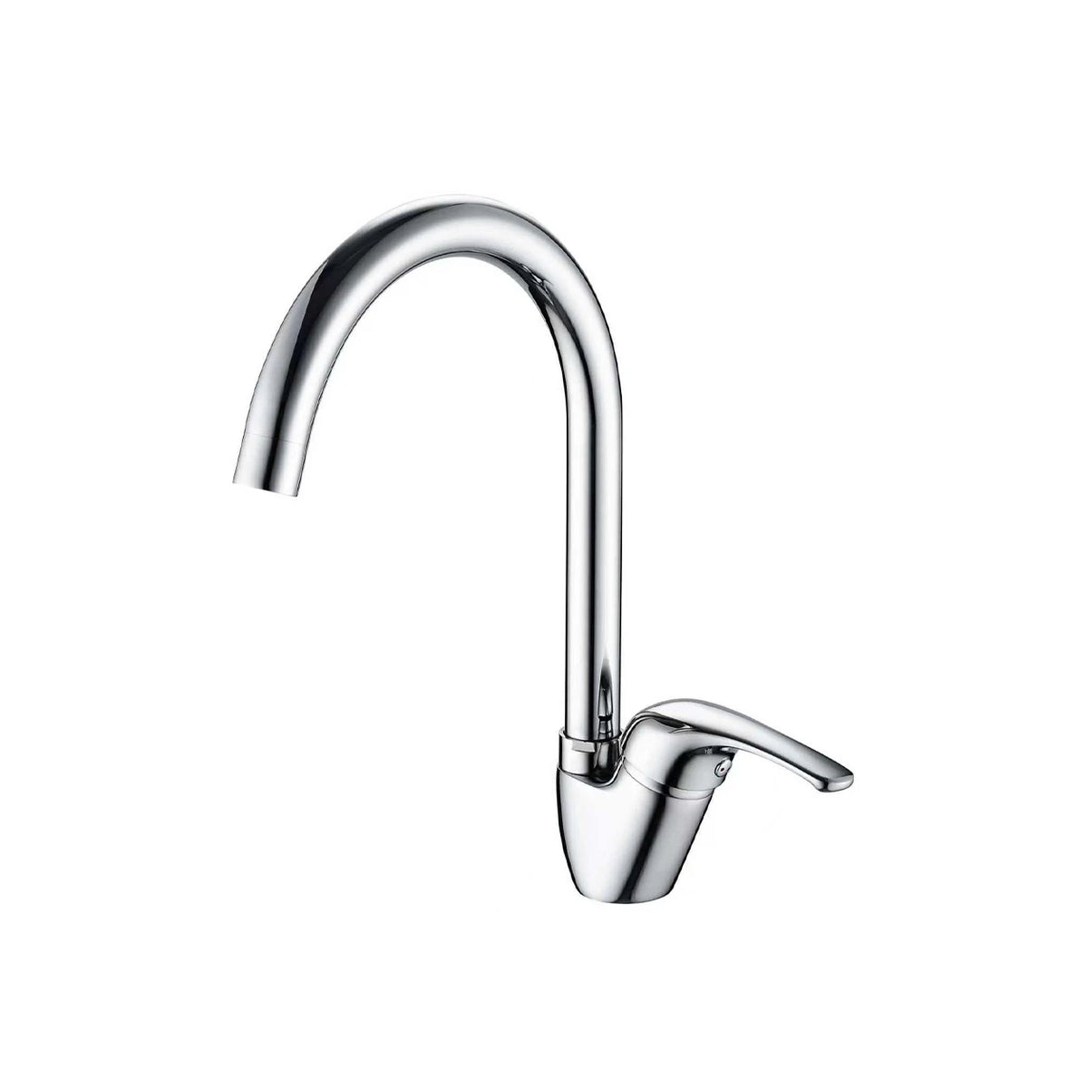 Polished chrome single-lever kitchen faucet, brass body, tall high-arc gooseneck spout — SANIKB FYF-05022.