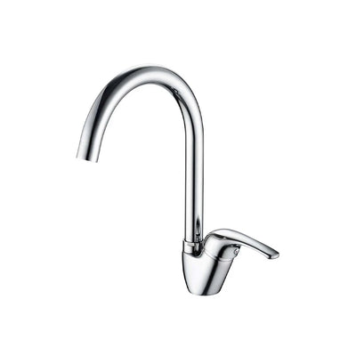Polished chrome single-lever kitchen faucet, brass body, tall high-arc gooseneck spout — SANIKB FYF-05022.