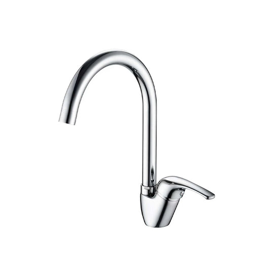 Polished chrome single-lever kitchen faucet, brass body, tall high-arc gooseneck spout — SANIKB FYF-05022.
