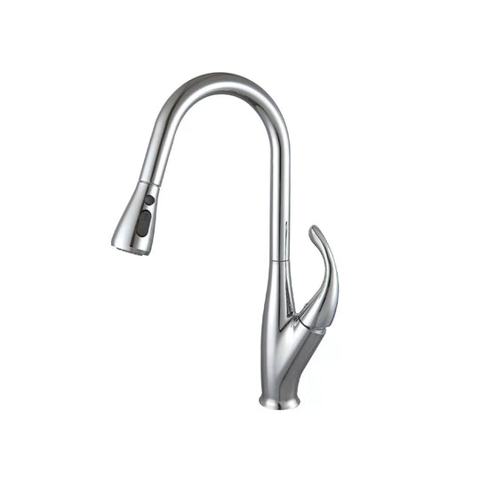 Polished chrome pull-down kitchen faucet, brass body, high-arc gooseneck spout with sculpted tulip lever — SANIKB FYF-05025