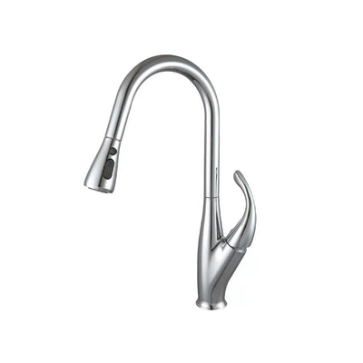 Polished chrome pull-down kitchen faucet, brass body, high-arc gooseneck spout with sculpted tulip lever — SANIKB FYF-05025