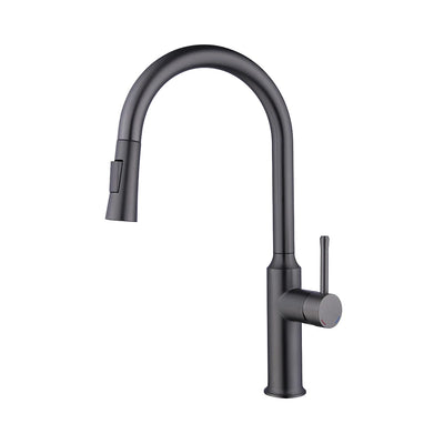 Gunmetal grey pull-down kitchen faucet, brass, high-arc gooseneck spray head — SANIKB FYF-05049.