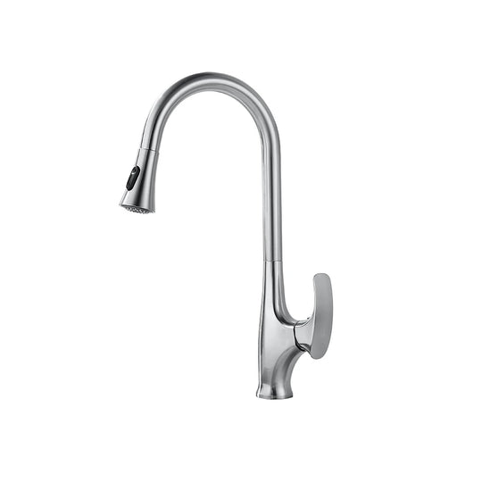 Brushed nickel pull-down kitchen faucet, brass body, high-arc gooseneck spout with spray head — SANIKB FYF-05127