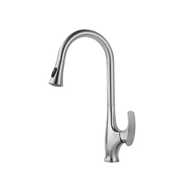 Brushed nickel pull-down kitchen faucet, brass body, high-arc gooseneck spout with spray head — SANIKB FYF-05127