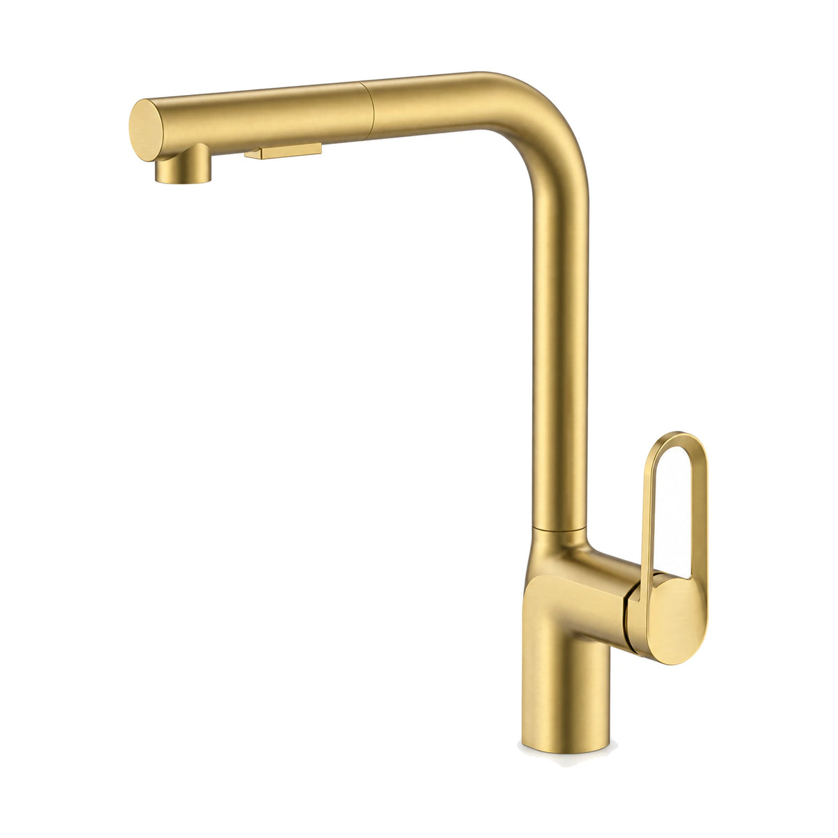 Matte black kitchen faucet with tall L-shaped round tube, pull-out spray head and open oval loop side lever — SANIKB DL-05 155-LSJ