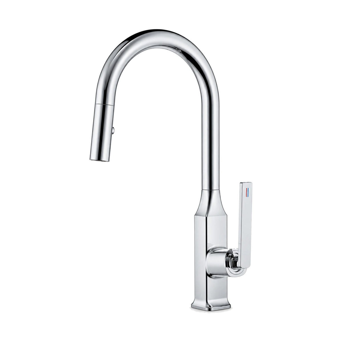 Matte black pull-down kitchen faucet with rose gold collar, thin blade lever and high-arc spout — SANIKB DL-05 067-CP