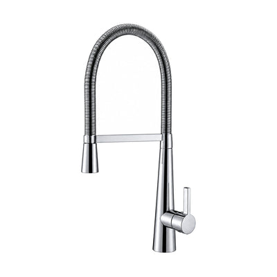 Chrome spring pull-down kitchen faucet with tapered cone body and spray head docked on an arm — SANIKB DL-05 088-CP