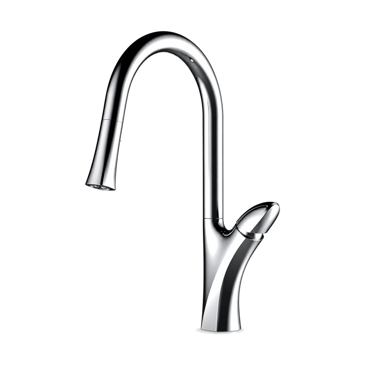 Matte black pull-down kitchen faucet with Y-shaped body, lever branching up and high arc spout — SANIKB DL-05 100-CP