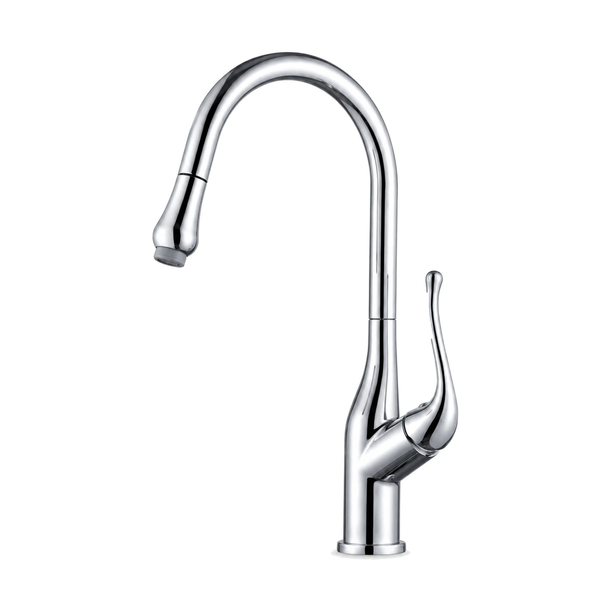Matte black pull-down kitchen faucet with slim body, tall curved blade lever alongside and high arc spout — SANIKB DL-05 103-CP