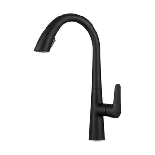 Matte black pull-down kitchen faucet with tapered conical body blending into a high arc spout — SANIKB DL-05 111-BK
