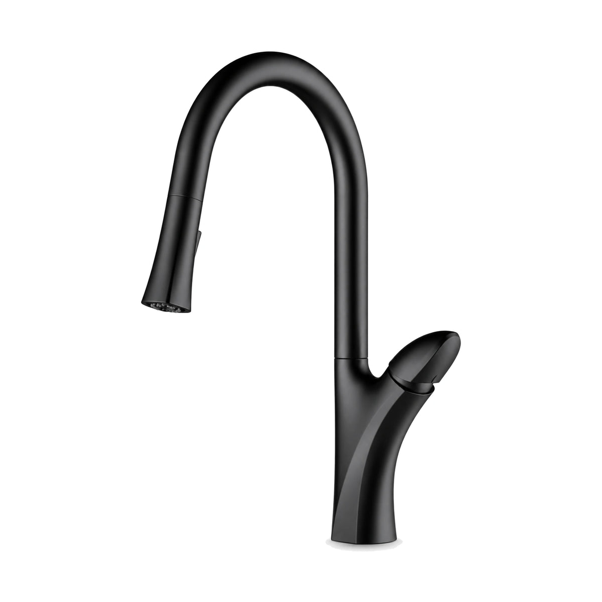 Matte Black — Matte black pull-down kitchen faucet with Y-shaped body, lever branching up and high arc spout — SANIKB DL-05 100-BK