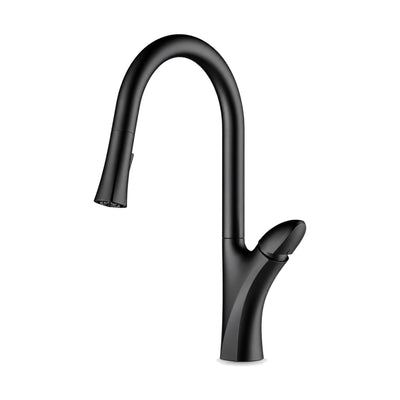 Matte Black — Matte black pull-down kitchen faucet with Y-shaped body, lever branching up and high arc spout — SANIKB DL-05 100-BK