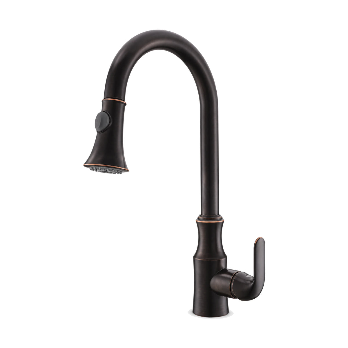 Oil rubbed bronze pull-down kitchen faucet with round collared body, side lever and bell-shaped spray head — SANIKB DL-05 101-OP
