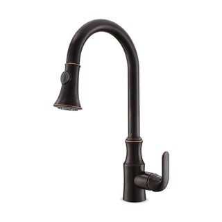 Oil rubbed bronze pull-down kitchen faucet with round collared body, side lever and bell-shaped spray head — SANIKB DL-05 101-OP