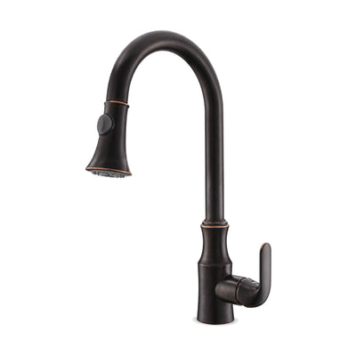 Oil rubbed bronze pull-down kitchen faucet with round collared body, side lever and bell-shaped spray head — SANIKB DL-05 101-OP