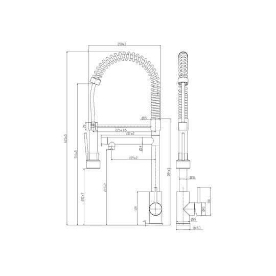 Dimensioned spec drawing for SANIKB FYF-05039 spring pull-down kitchen faucet
