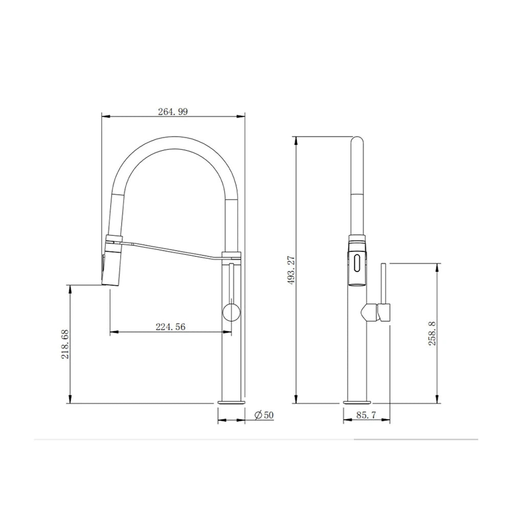 Dimensioned spec drawing for SANIKB FYF-05046 pull down kitchen faucet.