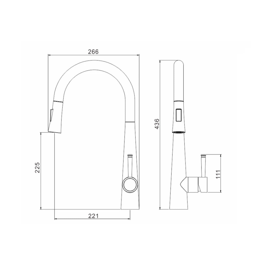 Dimensioned spec drawing for SANIKB FYF-05047 pull-down kitchen faucet