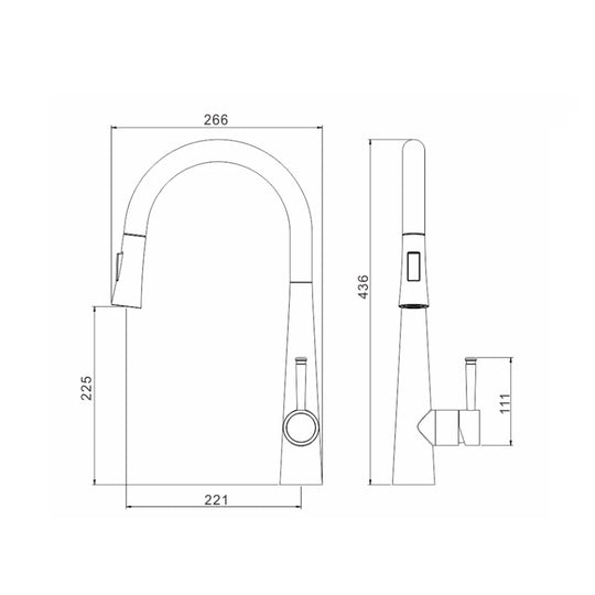 Dimensioned spec drawing for SANIKB FYF-05047 pull-down kitchen faucet