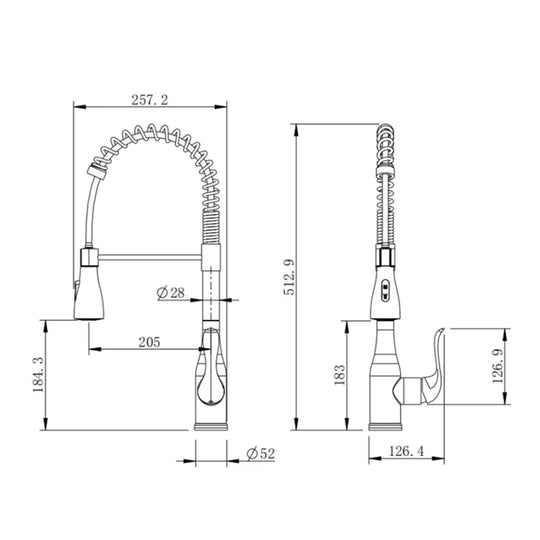 Dimensioned spec drawing for SANIKB FYF-05048 stainless steel pull-down kitchen faucet.