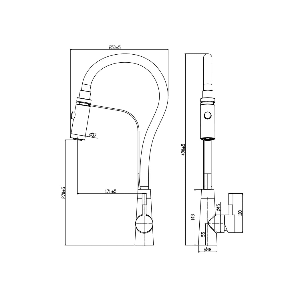 Dimensioned spec drawing for SANIKB FYF-05052 pull down kitchen faucet