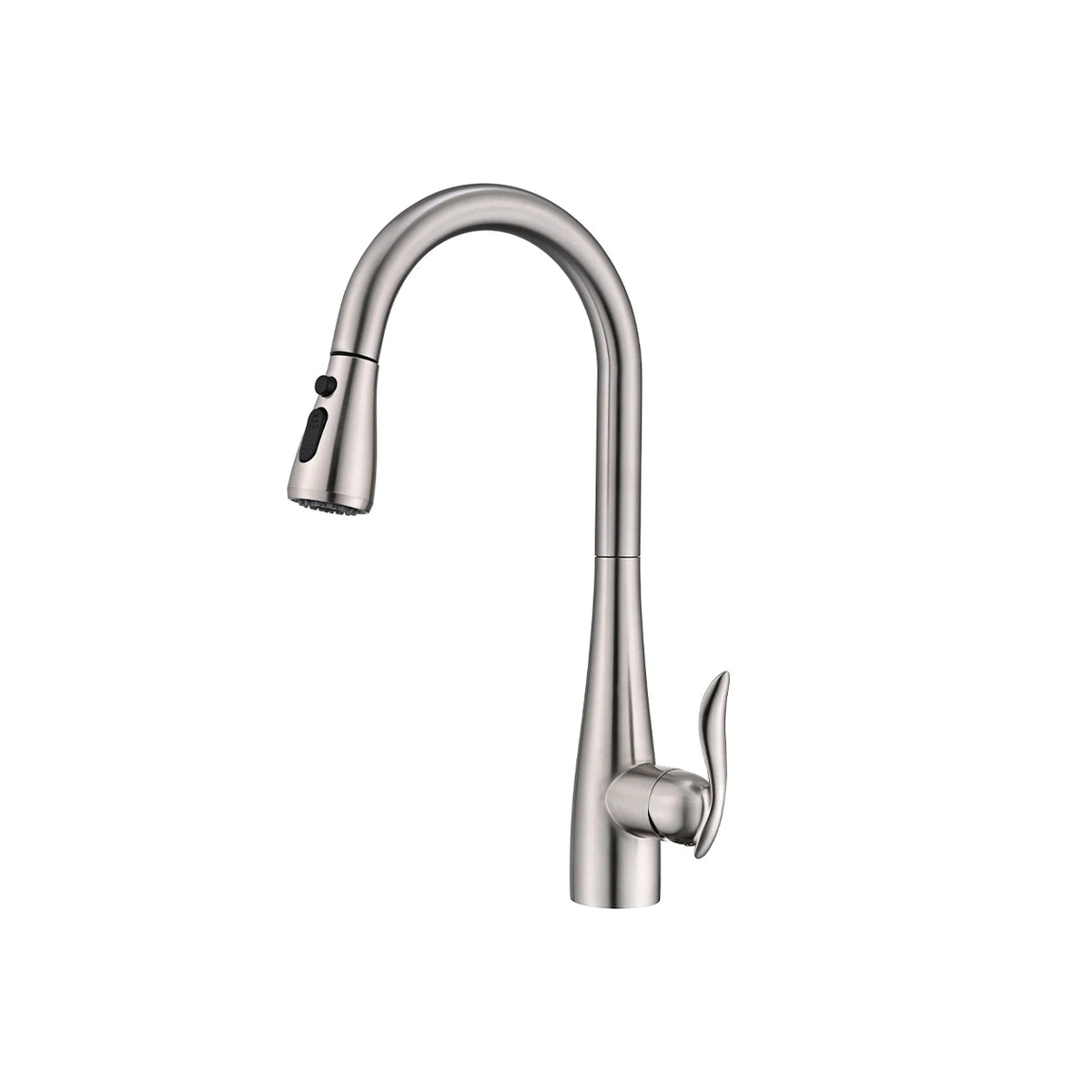 Brushed nickel pull-down kitchen faucet, stainless steel, high-arc gooseneck spout with dual-spray head — SANIKB FYF-05024