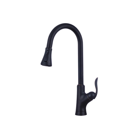 Oil-rubbed bronze pull-down kitchen faucet, stainless steel, high-arc gooseneck spray head — SANIKB FYF-05038