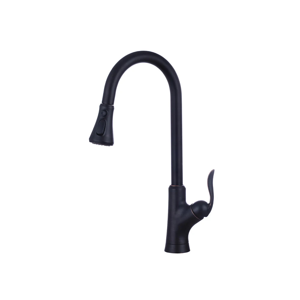 Oil-rubbed bronze pull-down kitchen faucet, stainless steel, high-arc gooseneck spray head — SANIKB FYF-05038