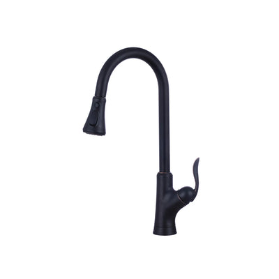 Oil-rubbed bronze pull-down kitchen faucet, stainless steel, high-arc gooseneck spray head — SANIKB FYF-05038