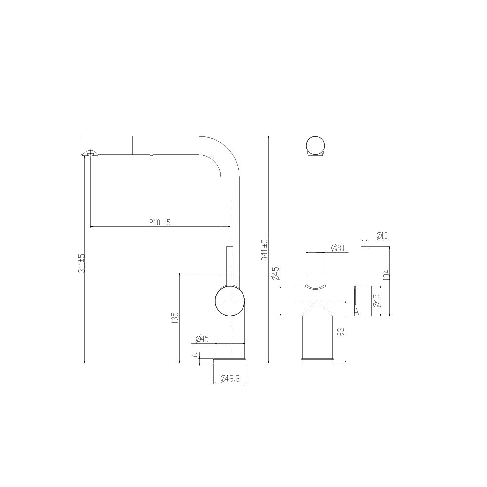 Dimensioned spec drawing for SANIKB FYF-05043 pull out kitchen faucet