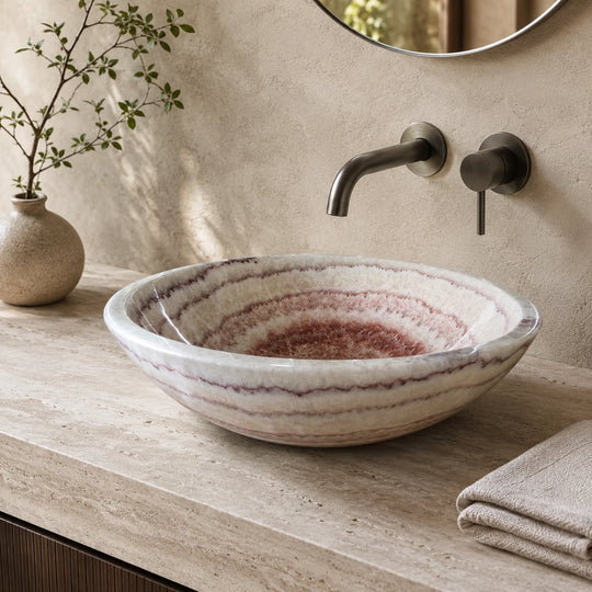 Red Onyx Round Vessel Basin 16.5×5.5