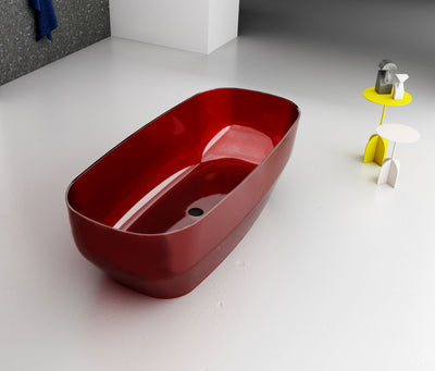 Red Rounded Rectangle Bathtub with Tapered Ends; original factory model XA-8837T complete product view